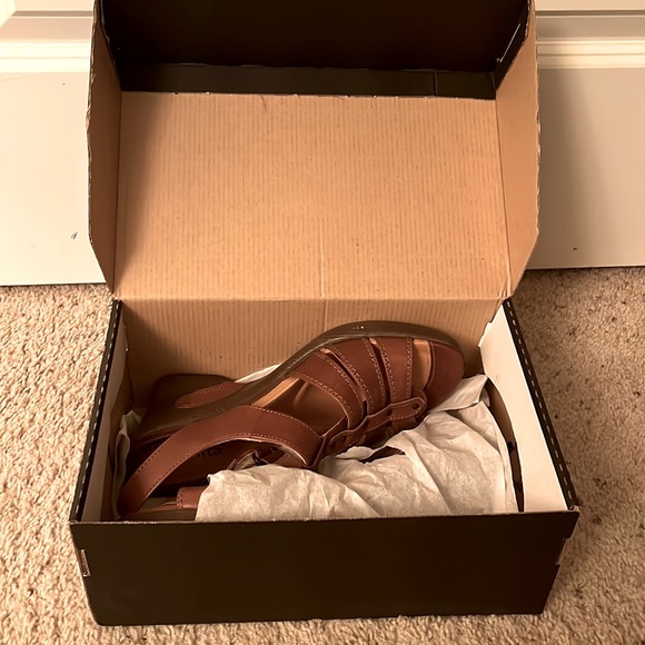 NIB Sanita Brown Leather Sofia Wedge Sandal | Size 40 US 9.5 / 10 - Picture 2 of 6